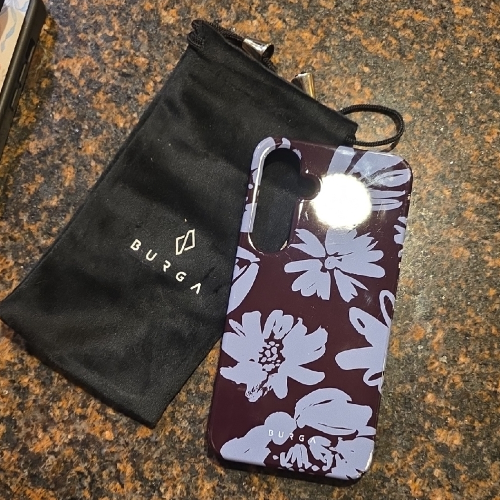 Burga. Brown And Baby Blue Floral Phone Case Fit S24 PLUS